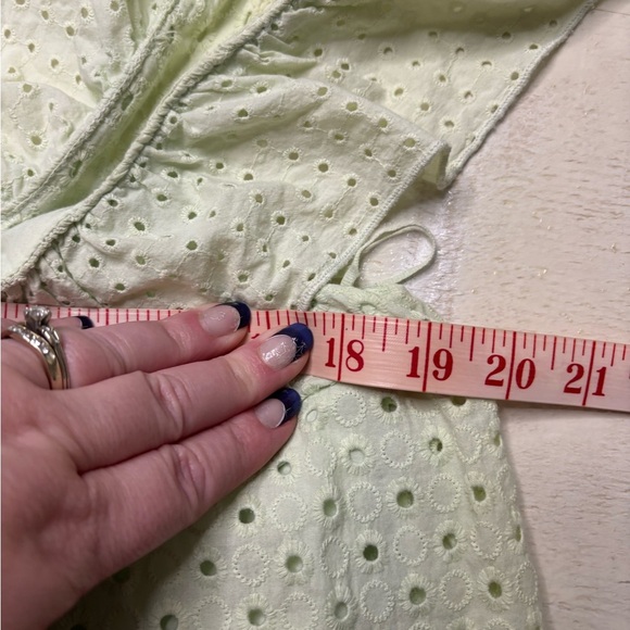 Zara Cotton Eyelet Mint Green Tiered Midi Dress Ruffles Tie Neck New Size Medium - Picture 4 of 8